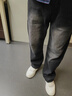 頂峰保羅（Dingfengbaoluo）美式牛仔褲男秋季高街直筒寬松潮牌男生闊腿長(cháng)褲DFS05黑灰M 曬單實(shí)拍圖