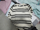 TEEK2025秋季新款條紋男士長(cháng)袖T恤 韓版青少年字母印花時(shí)尚圓領(lǐng)打底衫 TC3055米白色 L 曬單實(shí)拍圖