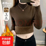加絨加厚毛衣女秋新款半高領(lǐng)打底衫內搭一體絨保暖針織衫上衣女士 咖啡色 【加厚一體絨】 2XL 125-140斤 曬單實(shí)拍圖