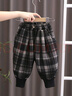 G.DUCKKIDS小黃鴨男童格子棉褲厚款冬裝寶寶一體絨加厚外穿休閑褲韓版洋氣小 245101加絨格子褲黑色 90 cm 曬單實(shí)拍圖