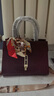袋鼠真皮女包紅色媽媽包結婚高級感禮物手提包中年斜挎女包婚禮婆婆包 鱷魚(yú)紋酒紅色 送絲巾+禮品袋 曬單實(shí)拍圖
