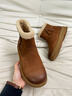 波爾諦奇（BOERDIQI）25年新款女頭層牛皮雪地靴厚底高幫加絨勃肯鞋舒適保暖皮靴棕色 曬單實(shí)拍圖