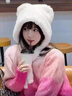 恒源祥針織帽子女毛線(xiàn)系帶可愛(ài)卡通小熊秋冬保暖咖色毛絨絨大頭圍套頭帽 純凈白 曬單實(shí)拍圖