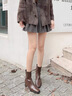 SUSTYLE國際高端品牌女裝2025冬季新款法式粗跟高跟瘦瘦靴女顯瘦短靴女 棕色[單里][精美禮盒] 33 [標準碼] 曬單實(shí)拍圖