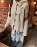 索菲堡美式復古兔耳朵牛角扣連帽毛衣女秋冬寬松顯瘦慵懶風(fēng)針織開(kāi)衫外套 卡其色 均碼 曬單實(shí)拍圖