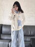 燦圖韓版潮流貓咪刺繡連帽衛衣女裝秋冬季新款學(xué)院風(fēng)假兩件寬松上衣服 白色 L 曬單實(shí)拍圖