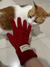 俞兆林韓國巴拉克拉法帽子新款麻花手套套裝女秋冬季保暖圍脖一體毛線(xiàn)帽 【手套】圣誕紅  曬單實(shí)拍圖