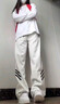 燦圖美式復古三條杠運動(dòng)休閑褲男秋冬季潮牌寬松微喇衛褲高街彎刀褲子 白灰色【常規款】 L 曬單實(shí)拍圖