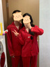 杰麗·莫克（Jerrie Mock）華夫格紅色結婚情侶睡衣春秋款純棉長(cháng)袖喜慶新婚本命年家居服套裝 一套裝-紅色華夫格套裝 L 女(建議100-120斤) 曬單實(shí)拍圖