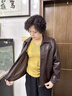 恒源祥2025新款皮衣女外套媽媽春秋休閑夾克中老年女裝時(shí)尚洋氣PU皮上衣 棕紅色 3XL (適合120-130斤) 曬單實(shí)拍圖
