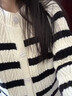 小野七天韓系溫柔風(fēng)毛衣開(kāi)衫女秋冬2025新款百搭慵懶軟糯針織衫短款外套 黑白條紋 均碼 建議體重90-120斤 曬單實(shí)拍圖