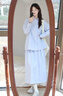 FSHE港風(fēng)休閑運(yùn)動(dòng)套裝女秋季簡約百搭條紋防曬襯衫寬松長裙兩件套 藍(lán)色上衣+中長裙【兩件套】 S 【建議80-100斤】 曬單實(shí)拍圖