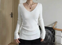 FOX.G女士毛衣v領(lǐng)針織衫女裝秋裝新款2025打底衫女內搭可外穿長(cháng)袖上衣 純色V領(lǐng)針織打底衫白色 均碼 【建議120斤左右內】 曬單實(shí)拍圖