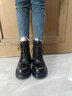 足行健馬丁靴女2025冬季新款頭層牛皮英倫風(fēng)中筒粗跟短靴 經(jīng)典黑 37 (235mm) 曬單實(shí)拍圖