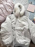 圣保美大毛領(lǐng)連帽羽絨棉服女冬季2025新款工裝派克服外套加厚短款棉襖子 白灰色 S 碼【80-105斤】 曬單實(shí)拍圖