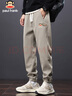 大嘴猴（paul frank）褲子男士秋冬季休閑褲男褲寬松運(yùn)動(dòng)小腳束腳衛(wèi)褲男 卡其色 XL 曬單實(shí)拍圖