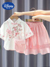 G.duck女童漢服夏季服裝寶寶改良超仙國風(fēng)夏裝純棉兒童棉裝短袖套裝 粉色梅花夏款收藏頭花美心貼 130身高115cm左右 曬單實(shí)拍圖