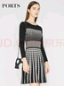 PORTS寶姿 新品女裝簡(jiǎn)約圓領(lǐng)撞色針織連衣裙SA8K263RKE004 黑底白點(diǎn) S 曬單實(shí)拍圖
