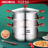 愛(ài)仕達蒸鍋 304不銹鋼鍋家用雙層加高大容量蒸饅頭鍋玻璃蓋復底電磁通用 三層蒸鍋（2蒸籠+1蒸篦） 28cm 曬單實(shí)拍圖