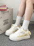 森馬小眾可愛(ài)小狗加絨板鞋子女2026春季新款皮面厚底保暖二棉小白鞋 88-11180白黃(加絨) 35 曬單實(shí)拍圖