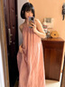 素織錦【清倉】海邊沙灘裙掛脖連衣裙女吊帶裙春夏度假風(fēng)裙子長(cháng)裙 粉色無(wú)袖吊帶長(cháng)裙 L 曬單實(shí)拍圖