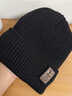 西本兔毛線(xiàn)帽子男保暖冬季針織棉帽加絨加厚大頭圍秋冬季騎車(chē)套頭護耳帽 皮標針織帽【黑色】 曬單實(shí)拍圖