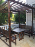 浪千疊室外木屋新中式碳化防腐木涼亭桌椅戶(hù)外休閑裝飾爬紫藤花架葡萄架 1.6米寬配120*90車(chē)輪桌 曬單實(shí)拍圖