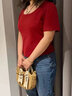珊瑚嵐胖妹妹大碼女裝遮肉顯瘦正肩t恤女夏季新款萊賽爾天絲短袖上衣 紅色 M 【建議85-109斤】 曬單實(shí)拍圖