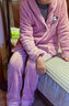 南極人女士睡衣女冬加絨長(cháng)袖開(kāi)衫可外穿法蘭絨家居服小羊棉粉 曬單實(shí)拍圖