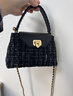 CHARLES&KEITH25秋新品粗花呢菱格手提斜挎凱莉包生日禮物CK2-50782379-3 Black Tweed黑色/白色 M 曬單實(shí)拍圖