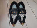 百麗踏【廠(chǎng)牌】尖頭毛毛鞋女韓版新款春秋豆豆鞋社會(huì )平底帶鉆鞋 黑色【升級版】 35 曬單實(shí)拍圖
