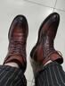 BESNOS意大利品牌秋冬手工復古馬丁靴男士真皮潮流尖頭商務(wù)皮鞋高幫靴子 棕色 44 曬單實(shí)拍圖