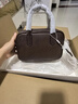裘真【明星推薦】寬寬包植鞣牛皮休閑斜挎包手提保齡球包女 咖啡色 預售5天 曬單實(shí)拍圖