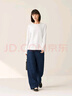 無(wú)印良品（MUJI）女式 雙羅紋編織 圓領(lǐng)長(cháng)袖T恤 上衣打底衫女裝25年秋季 白色 M (160/84A) 曬單實(shí)拍圖
