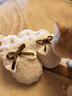 細細條（XIXITIAO）時(shí)尚甜美可愛(ài)蝴蝶結毛絨月子鞋女冬季學(xué)生防滑居家棉拖鞋 米白色 36-37 （適合35-36的腳 曬單實(shí)拍圖