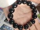 石玥珠寶14mm天然黑曜石手串六字真言本命年銀護身符轉運水晶手鏈男女士款 曬單實(shí)拍圖
