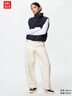 優(yōu)衣庫女裝針織廓形長(cháng)褲/彎刀鐮刀褲子25秋冬新款483722 483722/01乳白色 S 曬單實(shí)拍圖