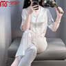 莫代爾水光綢睡衣女夏季冰絲薄款提花格紋短袖長(cháng)褲簡(jiǎn)約家居服套裝可外穿 舒適柔軟親膚：白色 L 曬單實(shí)拍圖