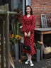 塔馳密司（touchmiss）紅色碎花氣質(zhì)V領(lǐng)連衣裙女夏2025新款高腰顯瘦中長(cháng)款包臀裙子 紅色 2XL 曬單實(shí)拍圖