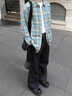 花花公子（PLAYBOY）格子長(cháng)袖襯衫男美式復古春秋季痞帥寬松棉質(zhì)百搭情侶開(kāi)衫外套 8850藍格 XL （建議130-150斤） 曬單實(shí)拍圖
