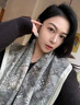 AUST靜奢唯美雙面福寶絲毛圍巾女秋冬季真絲羊毛方巾保暖披肩兩用女 米杏雨林福寶 曬單實(shí)拍圖