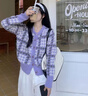 FSHE毛衣女日韓系千鳥(niǎo)格甜美設計感2025秋新款撞色針織超精致上衣女 紫羅蘭 均碼 曬單實(shí)拍圖