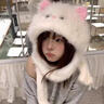JIOESC2026新款貓咪圍巾帽子一體保暖毛絨帽女秋冬加絨加厚騎行防風(fēng)QC 白色貓咪 【帽子圍巾一體】 均碼【52-58cm】 曬單實(shí)拍圖