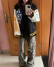 凱普蒂美式復古國潮字母刺繡棒球服情侶款春季新款2025寬松學(xué)生夾克外套 8013黑色 常規 M 【95-105斤】 曬單實(shí)拍圖