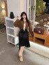 FitonTon絲絨半身裙秋冬松緊高腰顯瘦遮胯垂感百褶裙a字裙長(cháng)款大擺裙子女 曬單實(shí)拍圖