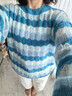 科蒙博卡2024秋冬撞色條紋馬海毛女寬松休閑針織毛衣 藍色 L 曬單實(shí)拍圖
