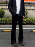 瀟圖達人黑色加絨加厚西褲男秋冬季cleanfit微喇痞帥高街顯瘦潮流直筒褲 黑色加絨 XL 曬單實(shí)拍圖