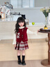 可英女童套裝酒紅格紋2025冬季女寶加絨加厚冬裝小女孩卡通馬甲兩件套 曬單實(shí)拍圖