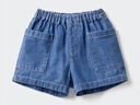 優(yōu)衣庫嬰幼兒寶寶牛仔松緊短褲休閑運動(dòng)褲水洗產(chǎn)品473615 65 寶藍色 110 曬單實(shí)拍圖