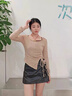 柯蘭娜法式甜美修身顯瘦長(cháng)袖T恤女2025秋撞色設計感假兩件抽繩開(kāi)衩上衣 卡其色 L 建議106-115斤 曬單實(shí)拍圖